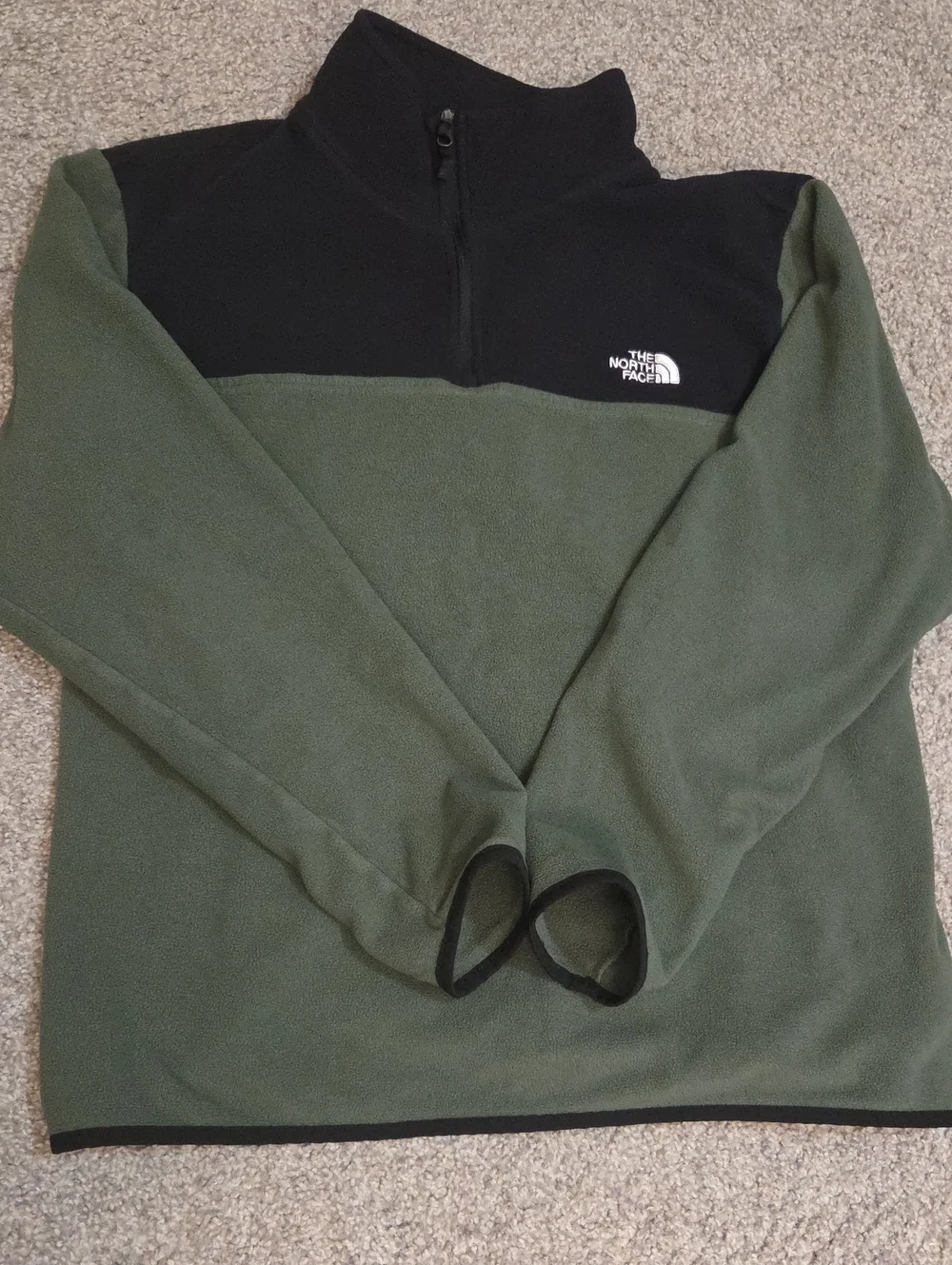 The North Face Black and Olive Green Fleece Half-Zip XL